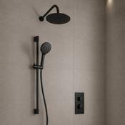 Concealed Thermostatic Shower Valve with Rail, Hose &amp; Rain Head - Black