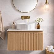 Fluted 600mm Wall Hung Vanity with Counter Top - Country Oak