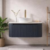 Fluted 870mm Wall-Hung Curved Corner Vanity with Counter Top – Midnight Shadow