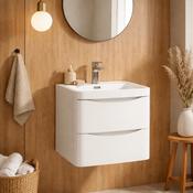 Rimini 600mm Wall Hung Sink Vanity Unit with 2 Drawers - White
