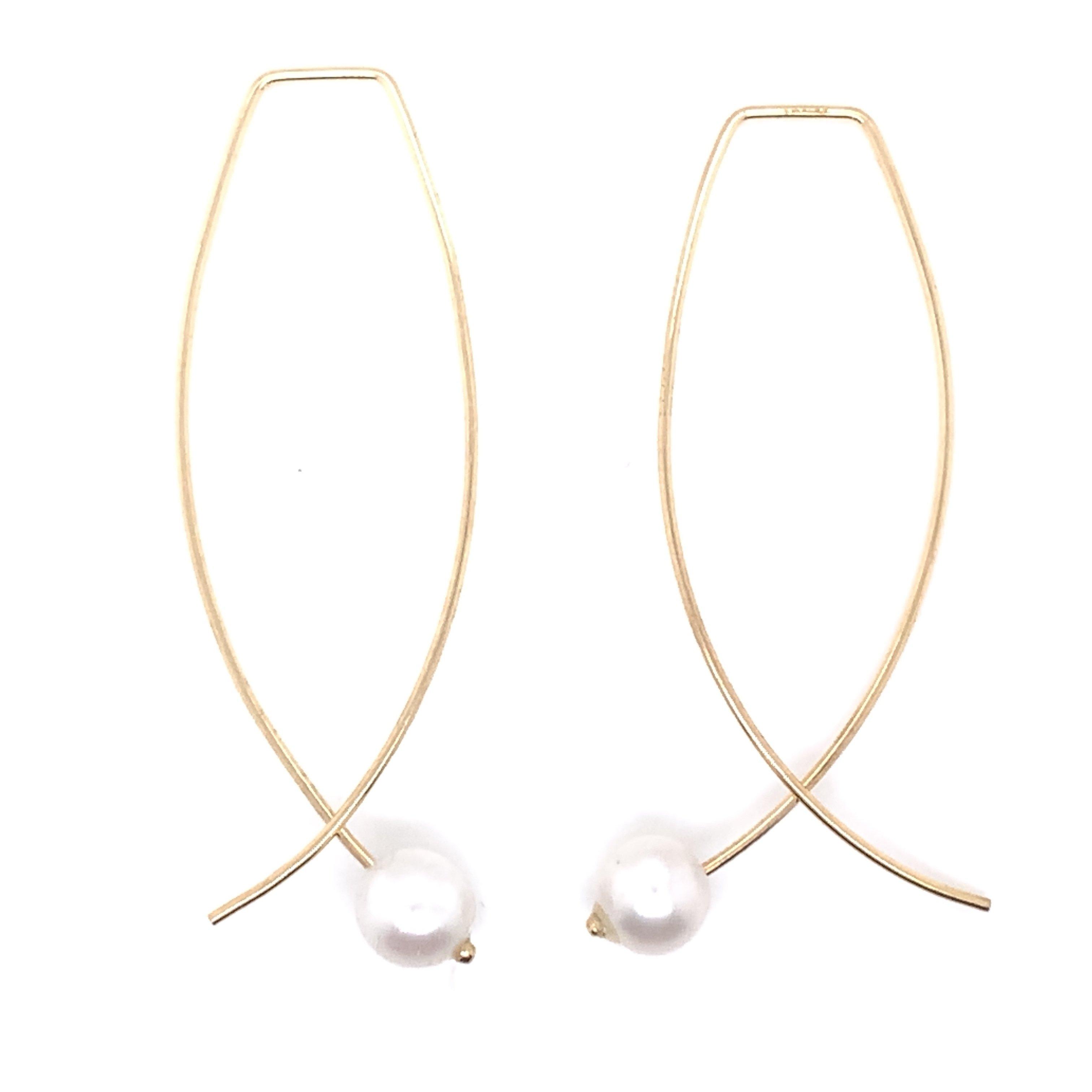 9ct Gold Pull-through Pearl Hook Earrings GEP366 in Waterford
