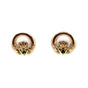 9ct Gold Claddagh Green Agate 10mm Stud Earrings GEE65