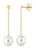 9ct Gold Pearl &amp; Chain Drop Earrings GEP374
