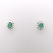Silver Green CZ Oval Halo Stud Earrings 304EM image