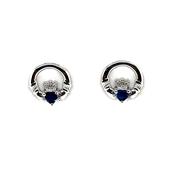 Silver Claddagh Sapphire CZ Stud Earrings September Birthstone SE304/S
