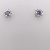 Silver Amethyst CZ Halo Stud Earrings 305AM image
