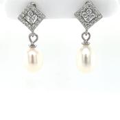 Sterling Silver CZ  Freshwater Pearl Baroque Drop Earrings SE3149
