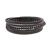 Men's Brown Leather &amp; Obsidian Bracelet 3182011 image