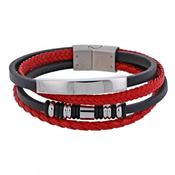 Men's Black &amp; Red Leather Bracelet 318821NR