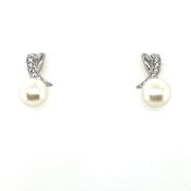 Sterling Silver Freshwater Pearl &amp; CZ Stud Earrings SE3414