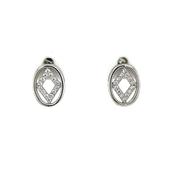 Sterling Silver CZ Diamond in Oval Stud Earrings SE3430