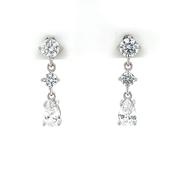 Sterling Silver 3 CZ  Drop Earrings SE3520