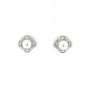 Sterling Silver Freshwater Pearl CZ Halo Stud Earrings SE3579