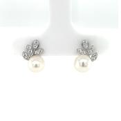 Sterling Silver CZ Freshwater Pearl Leaf Stud Earrings SE3580