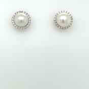 Sterling Silver CZ Freshwater Pearl Halo Stud Earrings SE412