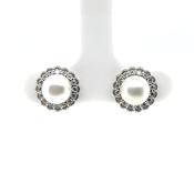 Sterling Silver CZ Pearl Halo Stud Earrings SE416
