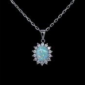 Sterling Silver Opal CZ Oval Cluster Pendant SP5069/OP image