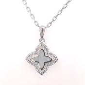 Sterling Silver CZ Mother of Pearl Quatrefoil Pendant SP5491 image