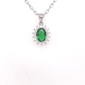 Sterling Silver Emerald CZ Oval Cluster Pendant SP5738/E image
