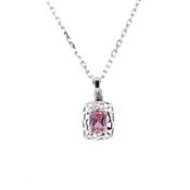 Sterling Silver Pink CZ Rectangle Filigree Pendant SP5885/P image