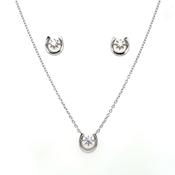Sterling Silver CZ in Horseshoe Pendant &amp; Earring Set SP5967