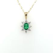 9ct Gold Syn Emerald &amp; CZ Oval Cluster Pendant GPE36 image