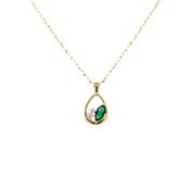 9ct Gold Syn Emerald &amp; CZ Teardrop Pendant GPE47 image