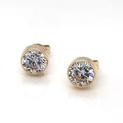 9ct Gold 6mm CZ Rubover Stud Earrings 88375Z image