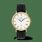 Daniel Wellington Classic Roman Numerals Date Black Croc Belly Gold DW00100915