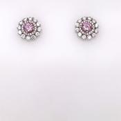 Silver Pink CZ Vintage Halo Stud Earrings CSE273 image