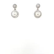 Sterling Silver Neat Pearl CZ Drop Earrings CSE380 image