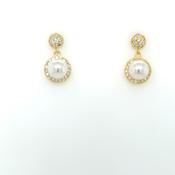 Sterling Silver 18ct Gold Neat Pearl CZ Drop Earrings CSE381 image