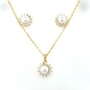 Sterling Silver Gold-plated Drop Pearl &amp; CZ Pendant &amp; Earring Set CSS341 image