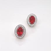9ct Gold Syn Ruby &amp; CZ Oval Halo Stud Earrings GER79 image