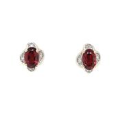 9ct Gold Real Garnet &amp; Diamond Stud Earrings GEX175 image
