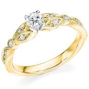 9ct Gold Diamond Vintage -style Solitaire Ring O.43ct Z253 image