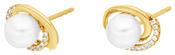 9ct Gold Freshwater Pearl &amp; CZ Swirl Stud Earrings GEP369 image