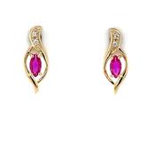 9ct Gold Syn Ruby &amp; CZ Marquise Stud Earrings GER81 image