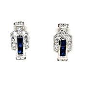 9ct White Gold Sapphire CZ Deco Style Stud Earrings GES097