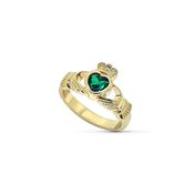 18ct Gold-plated Ladies Green CZ Claddagh Ring GF3614 image