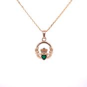 Claddagh Green Zirconia Pendant 18k Gold Plated GFCP004