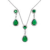 Sterling Silver Emerald CZ Halo Teardrop Pendant &amp; Earring Set GL902SET