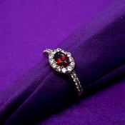 9ct  Gold Garnet &amp; CZ Oval Halo Ring GRX112 image