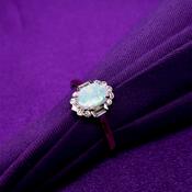 9ct Gold Created Opal CZ Deco Style Ring GRL56 image