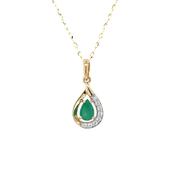 9ct Gold Real Emerald &amp; CZ Teardrop Pendant GPE50 image