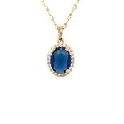 9ct Gold Sapphire &amp; Zirconia Oval Halo Pendant GPS85 image