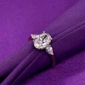 9ct Yellow Gold Lab Grown 2.40ct Oval/Pear Diamond Trilogy Ring T83 image