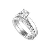 Sterling Silver CZ Solitaire &amp; Channel Wed Ring Set N2104