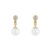 Gold Plated Silver CZ Rubover Pearl Drop Earrings N3906 image