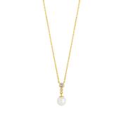 Gold Plated Silver CZ Rubover Pearl Drop Necklet N9335 image